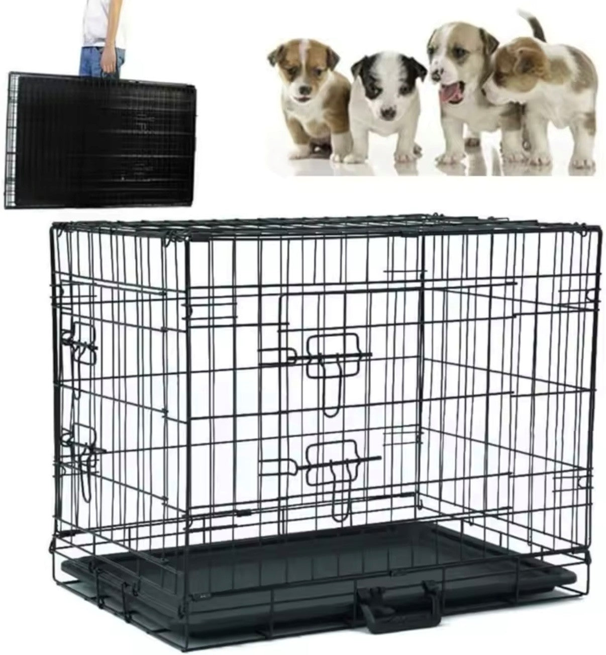 BRIEFNESS Portable Dog Cage Black Metal Tray