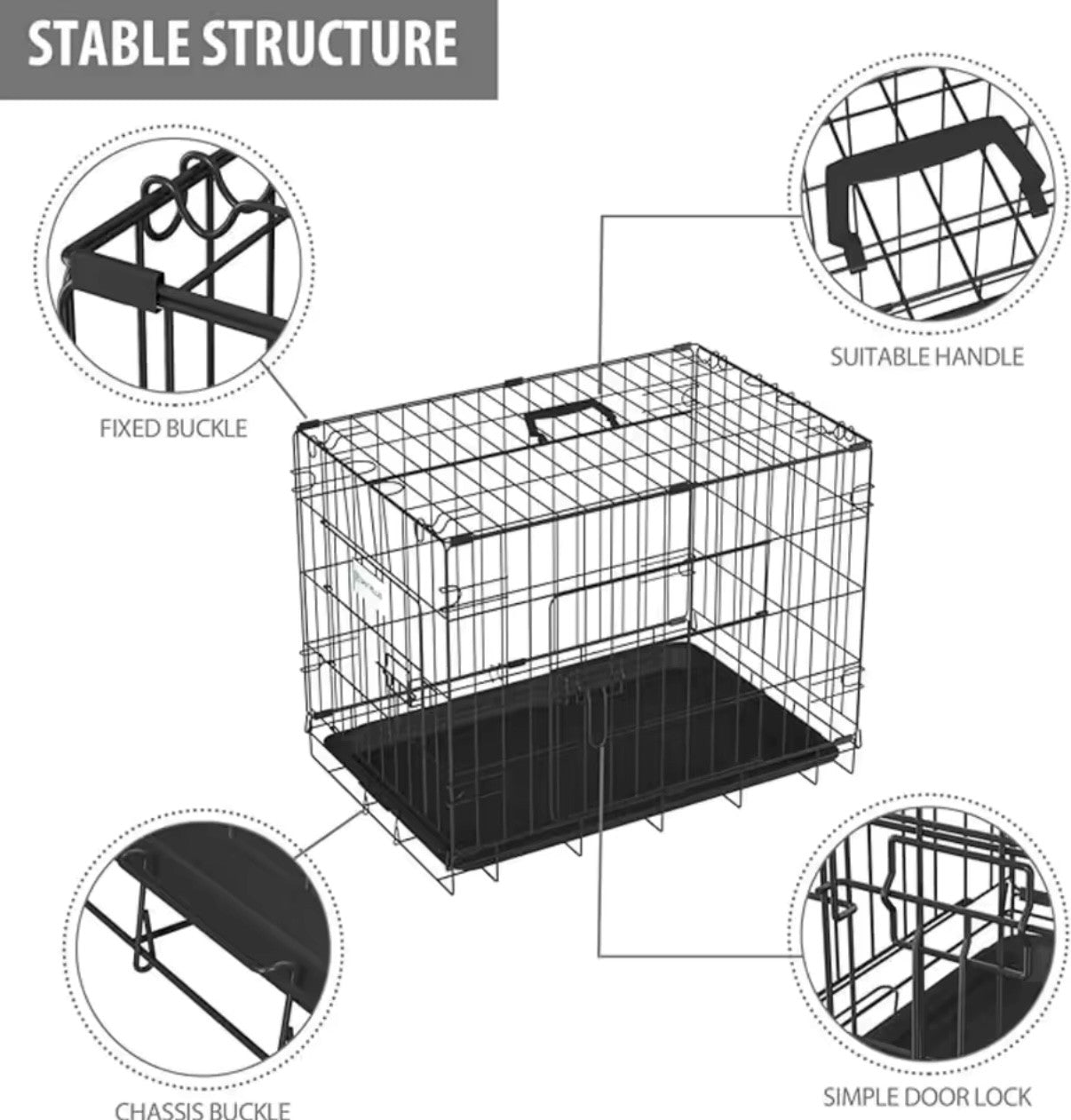 BRIEFNESS Portable Dog Cage Black Metal Tray