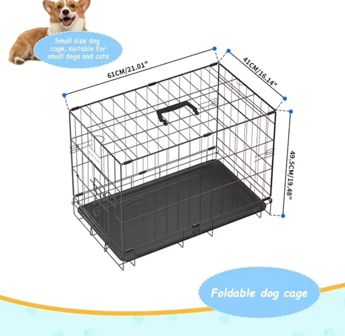 BRIEFNESS Portable Dog Cage Black Metal Tray