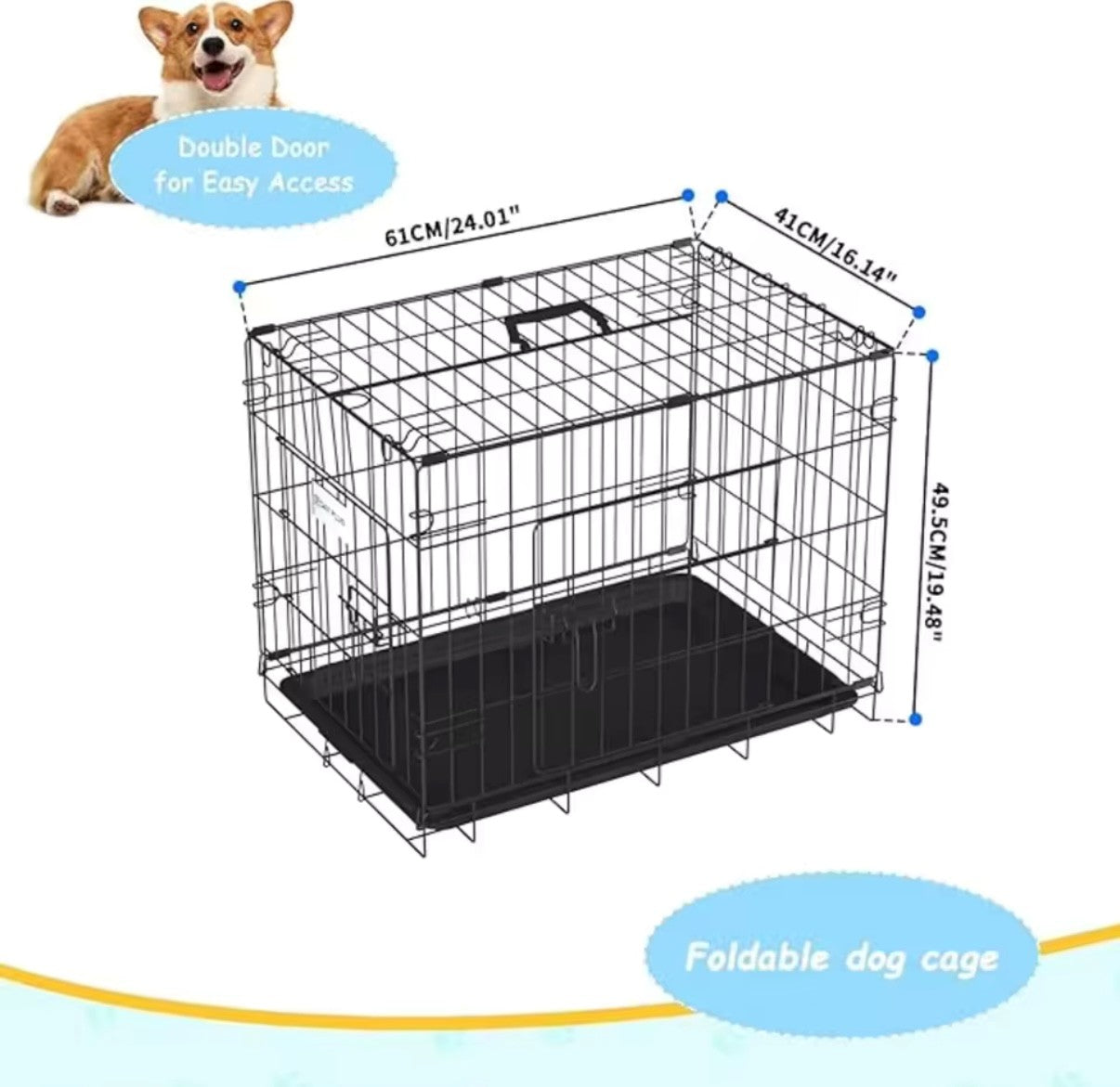 BRIEFNESS Portable Dog Cage Black Metal Tray