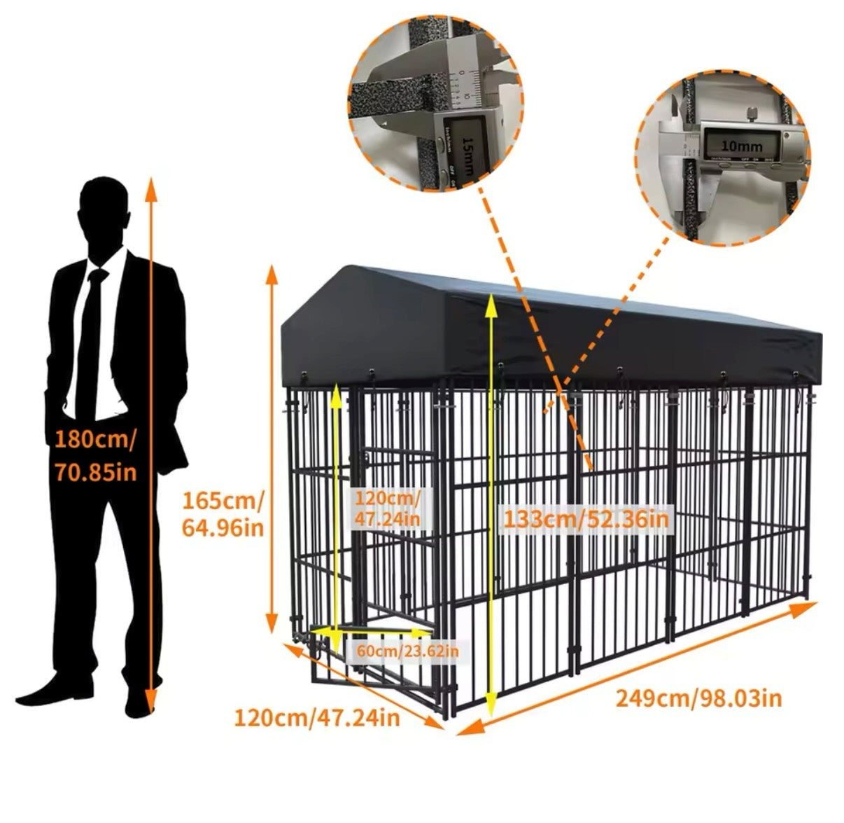 Dog Cage Heavy Duty Pet Run Enclosure Pet Playpen with Roof