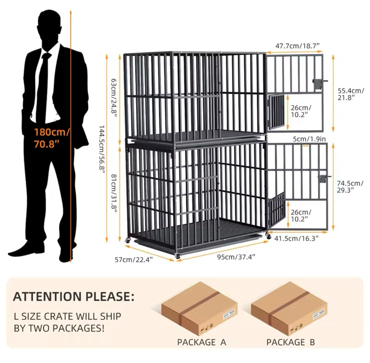 Oversized Stackable Dog Crate Heavy Duty Double Layer Dog Kennel