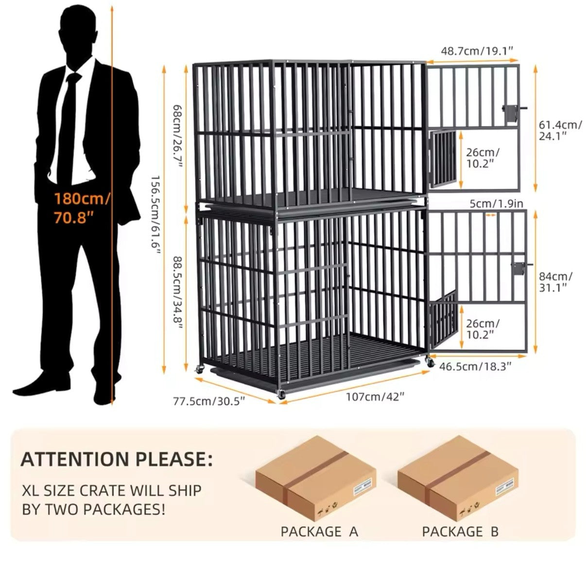 Oversized Stackable Dog Crate Heavy Duty Double Layer Dog Kennel