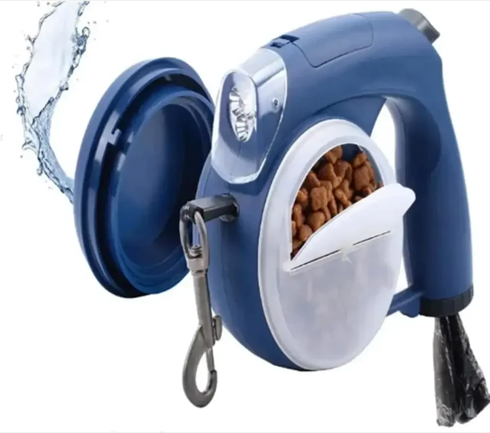 Retractable Dog Leash with Light, Water Bowl, Food Box & Poop Bag