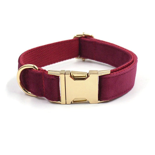 Red Wine Velvet Dog Collar And Leash Set