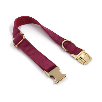 Red Wine Velvet Dog Collar And Leash Set