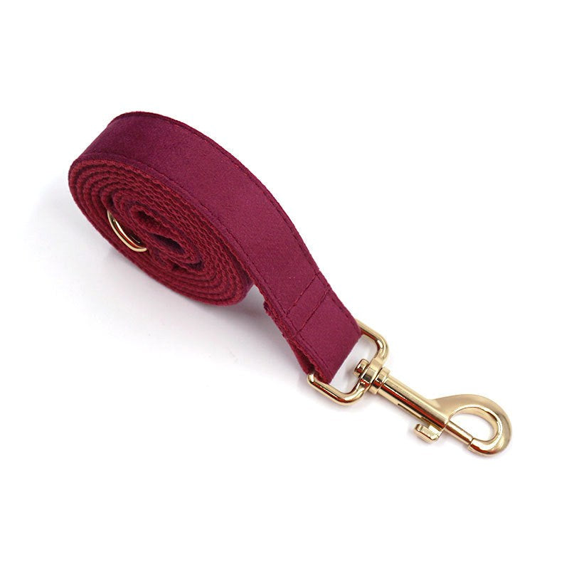 Red Wine Velvet Dog Collar And Leash Set