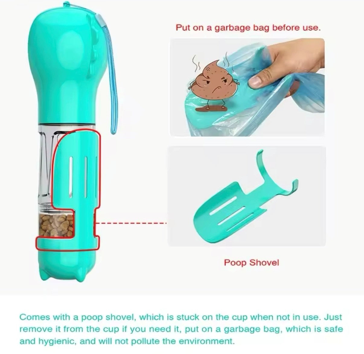 3 in 1 poop dispenser, food feeder, drinking fountain