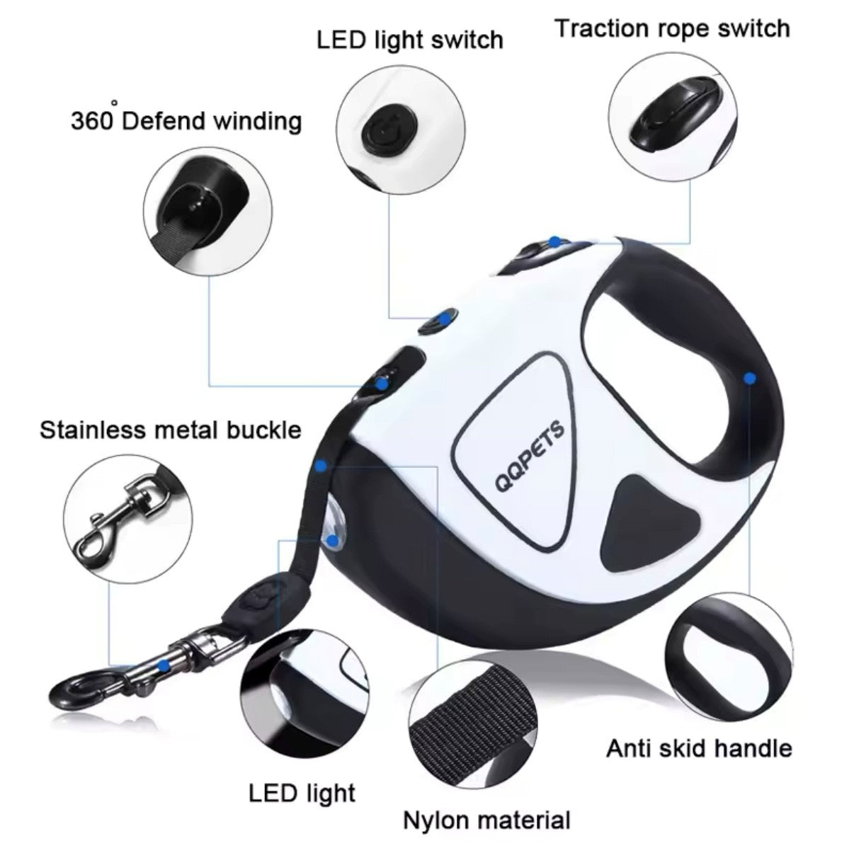 Retractable dog lead with LED light