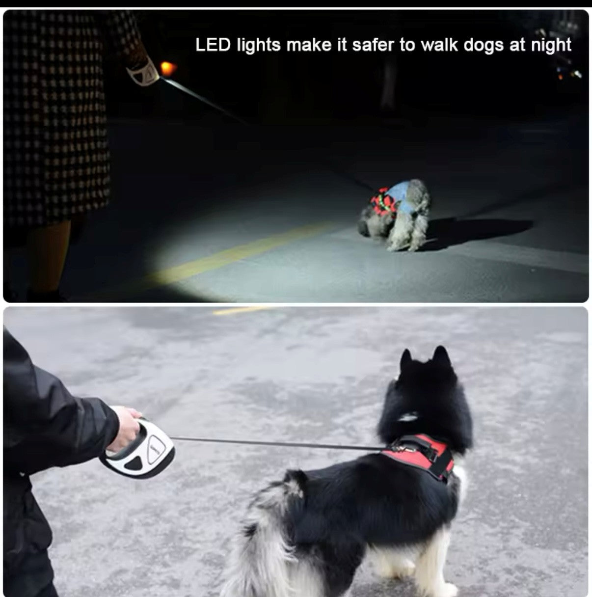 Retractable dog lead with LED light