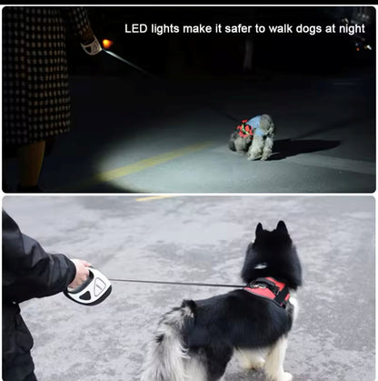 Retractable dog lead with LED light